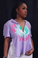 Load image into Gallery viewer, Short Sleeve V- Neck Graphic Fringe Top