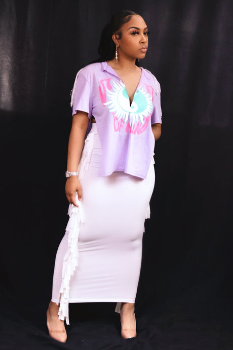 Wild Side Fringe Skirt (White)