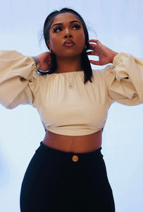 Carmelita Crop Top (Faux Leather) Beige