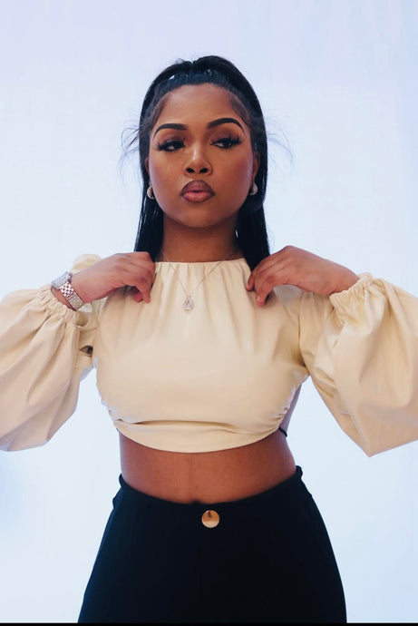 Carmelita Crop Top (Faux Leather) Beige